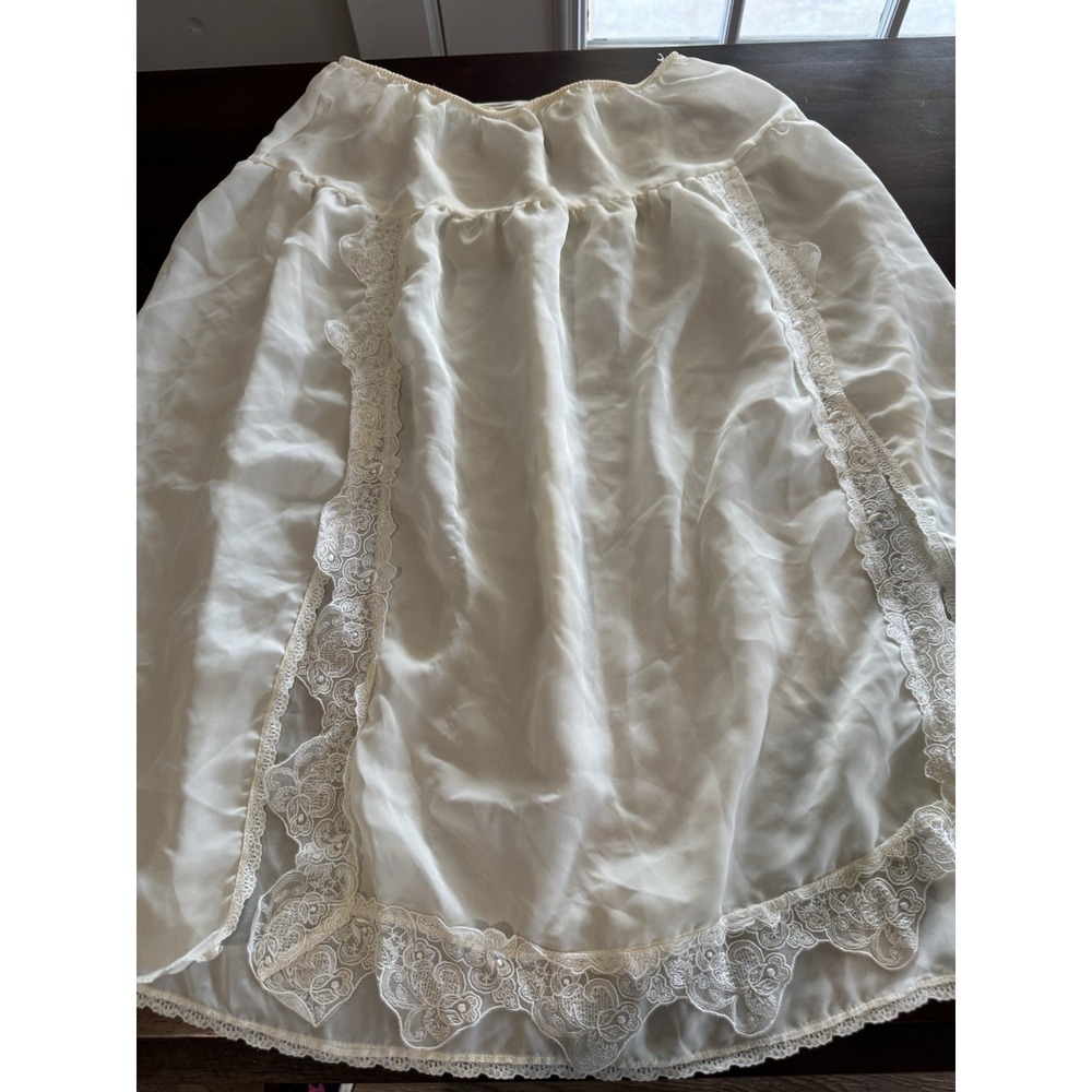 Vintage Coquette Slip Skirt Pinup French Maid Sheer Lace Small Ivory Small